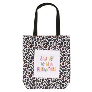 Collins Rainbow Cheetah Print Canvas Tote Bag and Zipper Tassel Pouch Set, NWT